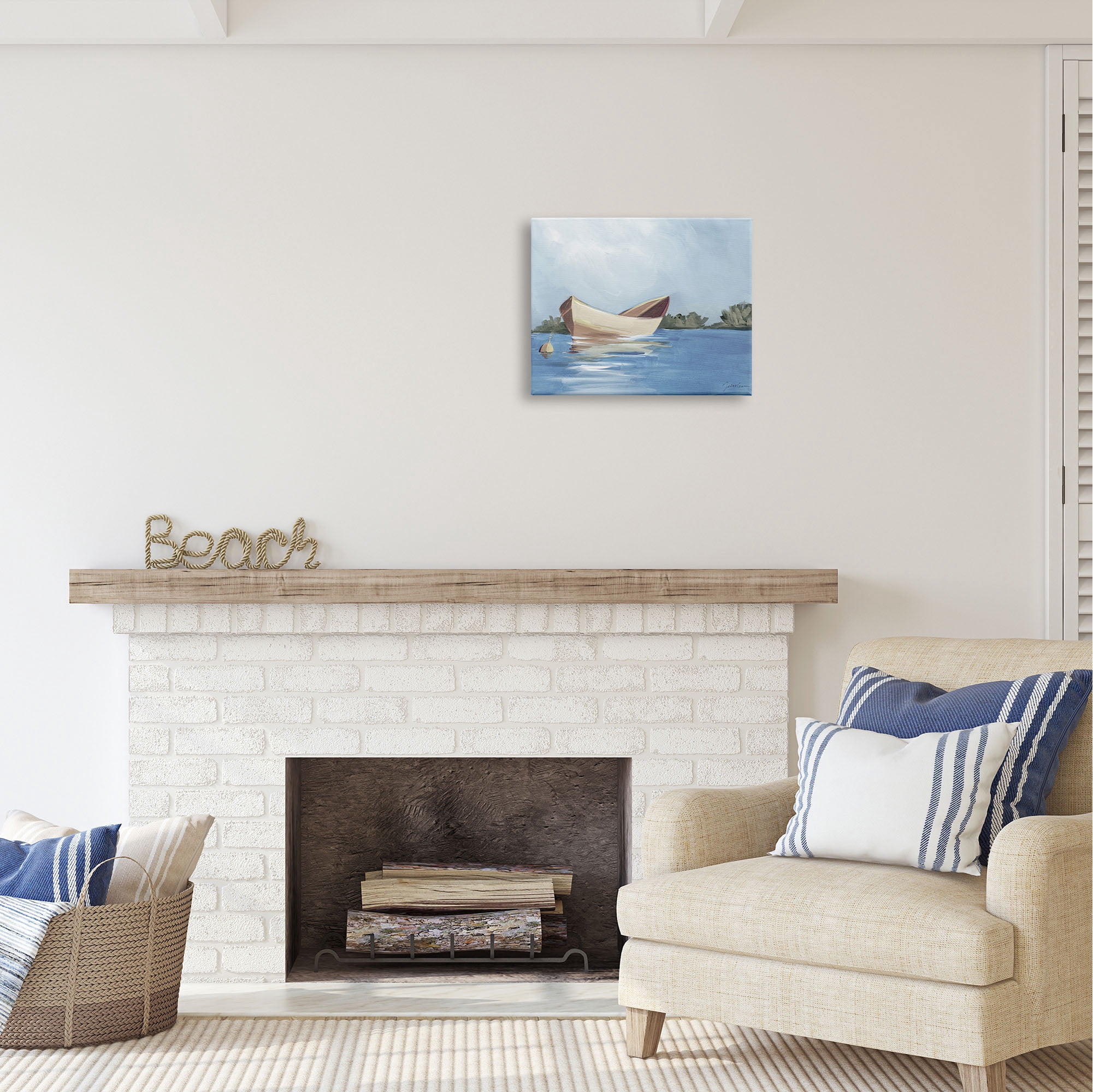 Stupell Industries Boat Floating on Lake Transportation Painting Gallery Wrapped Canvas Print Wall Art, 20 x 16