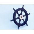 thumbnail image 2 of Handcrafted Model Ships Deluxe Class Dark Blue Wood and Chrome Nautical Decorative Ship Steering Wheel, 12", 2 of 4