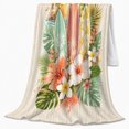 thumbnail image 2 of Floral Surfboards under Radiant Sun, Cheerful Tropical Style for Surf Lovers, Hibiscus Palm Beach Scene and Birthday Gift, Cozy Flannel Blanket for Sofa and Bedroom, Coastal Home Decor, 2 of 9
