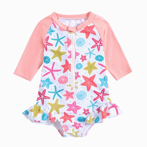 Ymyiu Baby Swimsuit Girl with Hat Bathing Suit Girls Swimsuit One Piece Swim Suits Long Sleeve UPF 50 Rash Guard Swimwear 12-18 Months (Pink,12-18 Months)
