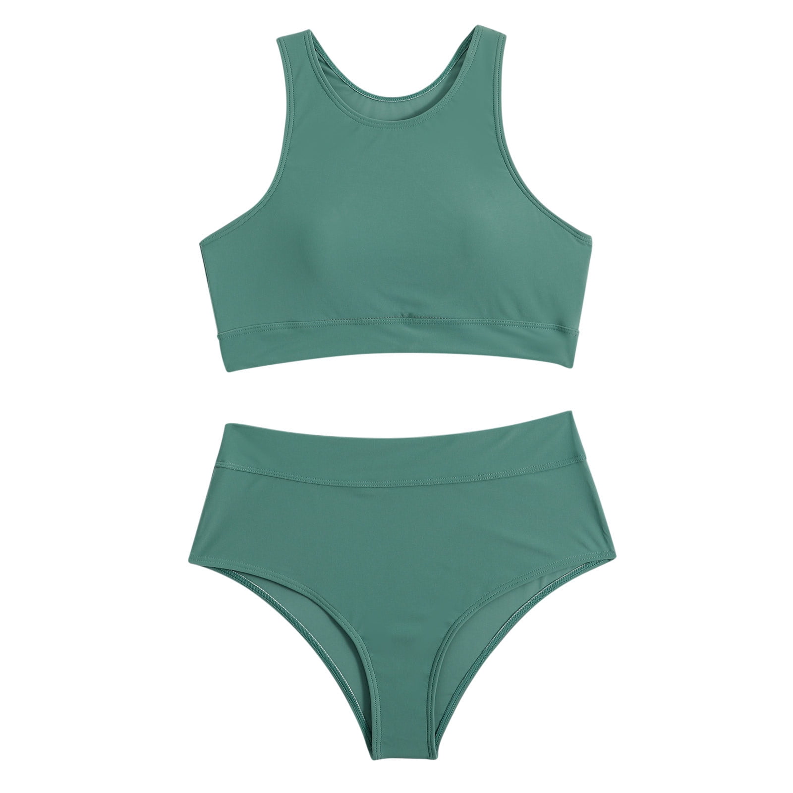 YogfegY Women's Flat Chest Bikini Set Beachwear Brazilian Swimsuit Tankinis  Set Shorts Cotton (Green, L) : : Fashion