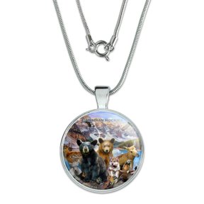 Canadian Rockies Mountain Range Animals Beer Wolf Moose Deer 1" Pendant with Sterling Silver Plated Chain