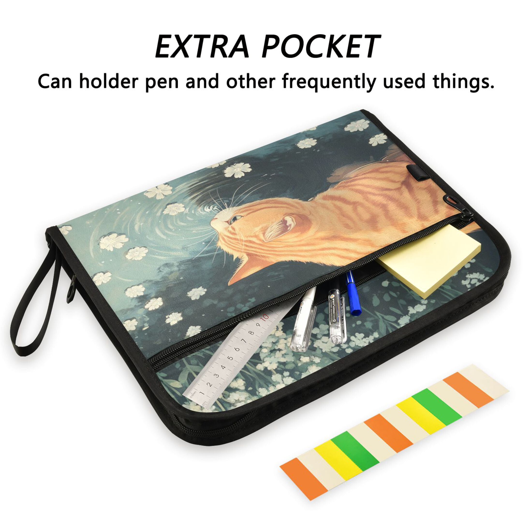WOBOGO Orange Cat Expanding File Folder Letter Size Accordion Filing Organizer 13 Pocket Separate Organ Pocket