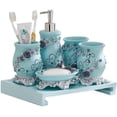 thumbnail image 5 of Heavenly Designs Watson Bathroom Accessories - Blue with Violet Roses Resin Four Piece Set - Adult - Product Height 7.2, 5 of 5