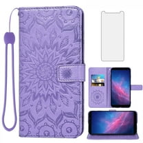 Asuwish Compatible with Cloud Mobile Stratus C7 Wallet Phone Case and Tempered Glass Screen Protector Flip Credit Card Holder Stand Mandala Flower Cell Cover for C_7 C 7 Women Men Purple