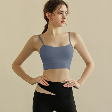 PRORMOOW Breathable Bras for Women  Wireless Bras  Sports Bras for Women  Yoga Bra  Women s Sports Bras  Women s Sports Bra Fixed Cup Slim Strap Yoga Bra Vest  Gray  34