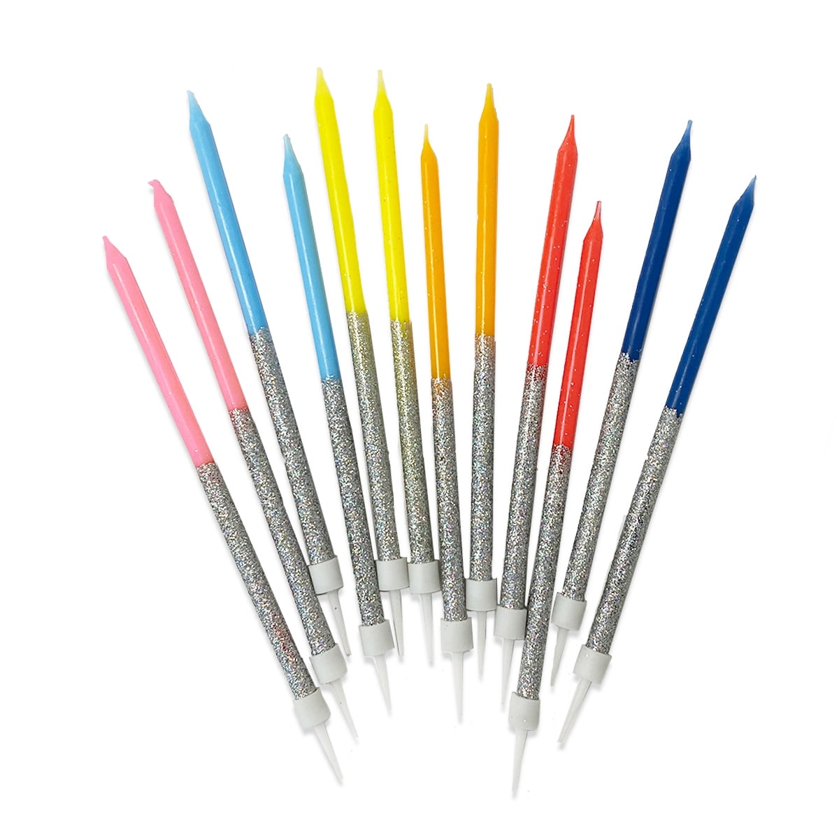 Packed Party People Multi-color Birthday Candles, 6 in Candles with Candle Stake, 12 Ct.