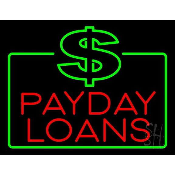 Red Payday Loans With Dollar Logo LED Neon Sign 15 x 19 - inches, Black Square Cut Acrylic Backing, with Dimmer - Bright and Premium built indoor LED Neon Sign for Pawn shop, and storefront.