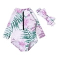 thumbnail image 1 of Girls Rash Guard Swimsuit Ruffle Floral Pattern Long Sleeve Sun Protection Toddler Bathing Suit 3-6 Months, 1 of 6