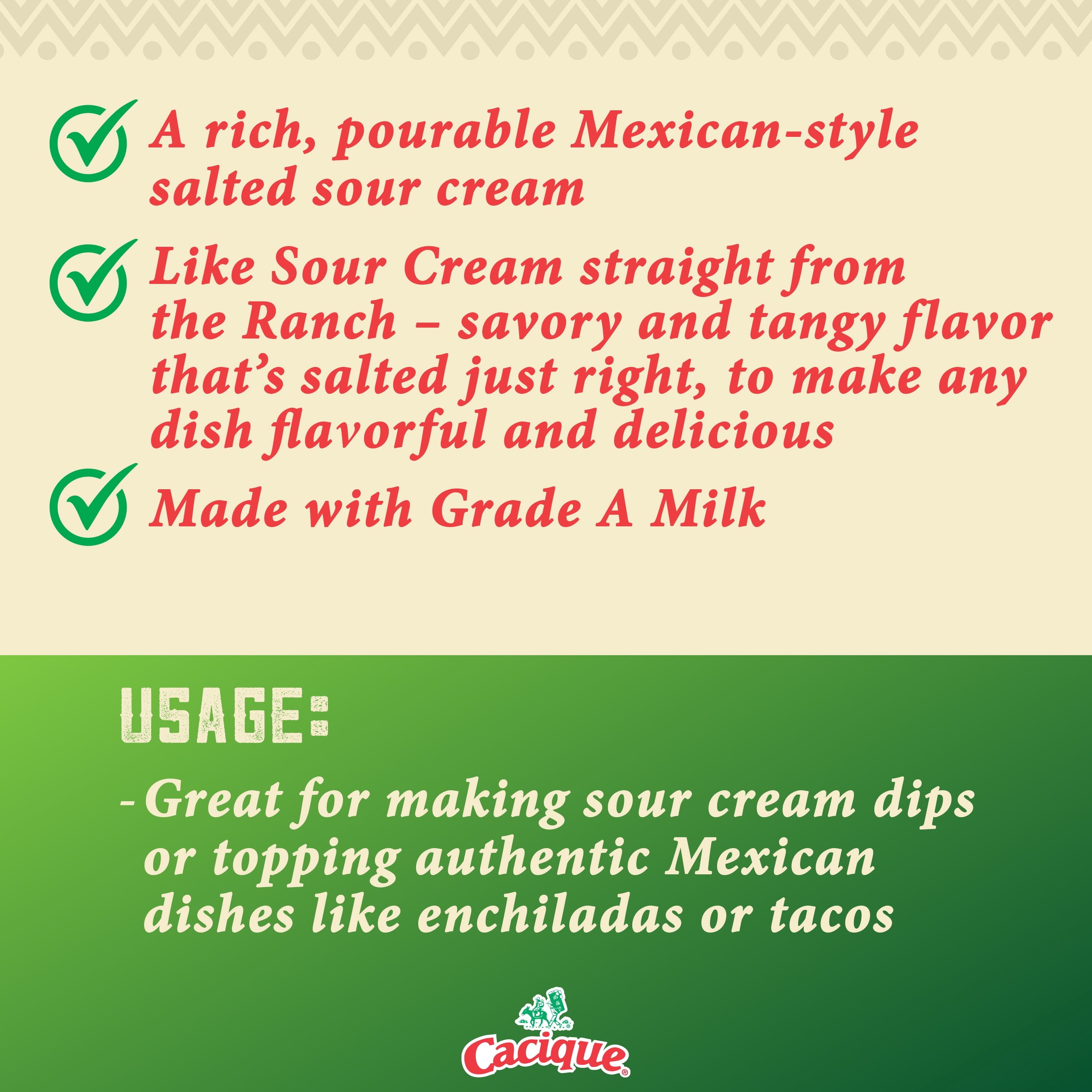 Cacique Ranchero Crema Con Sal Sour Cream, 15 oz Jar (Refrigerated)