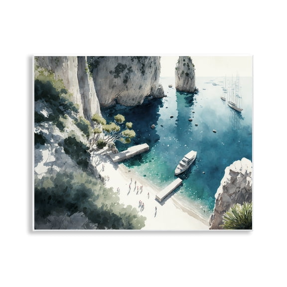 Stupell Industries Boats on Rocky Shore Landscape & Nature Painting Unframed Art Print Wall Art, 14 x 11