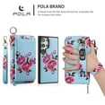 thumbnail image 6 of Multifunctional Wallet Case For Samsung Galaxy S22 Plus with RFID Blocking Card Slots,Detachable Purse Soft PU Leather Magnetic Snap Hand Strap Zipper Pocket Cute Flower Case with Carabiners,Skyblue, 6 of 13