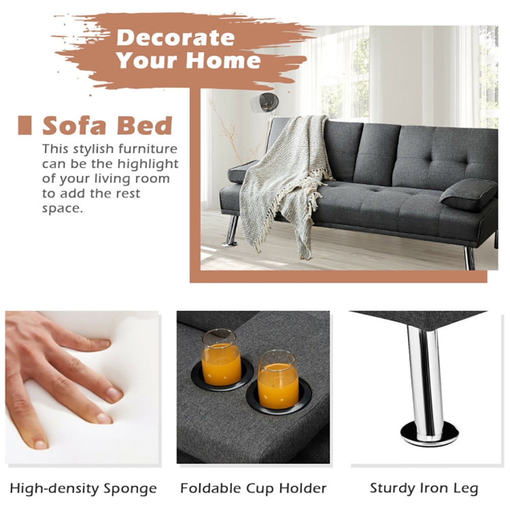 Finihen Fold Sofa Bed Couch, Futon Sleeper Chair Guest Bed and Fold Out Couch, Convertible Folding Futon Sofa Bed Fabric with 2 Cup Holders, for Living Room, Bedroom, Dark Gray Finihen Fold Sofa Bed Couch, Futon Sleeper Chair Guest Bed and Fold Out Couch, Convertible Folding Futon Sofa Bed Fabric with 2 Cup Holders, for Living Room, Bedroom, Dark Gray