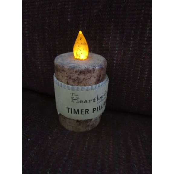 ZYLER- Burnt Ivory Flame Timer Pillar Candle 2"X 3" Rustic Primitive Battery Operated