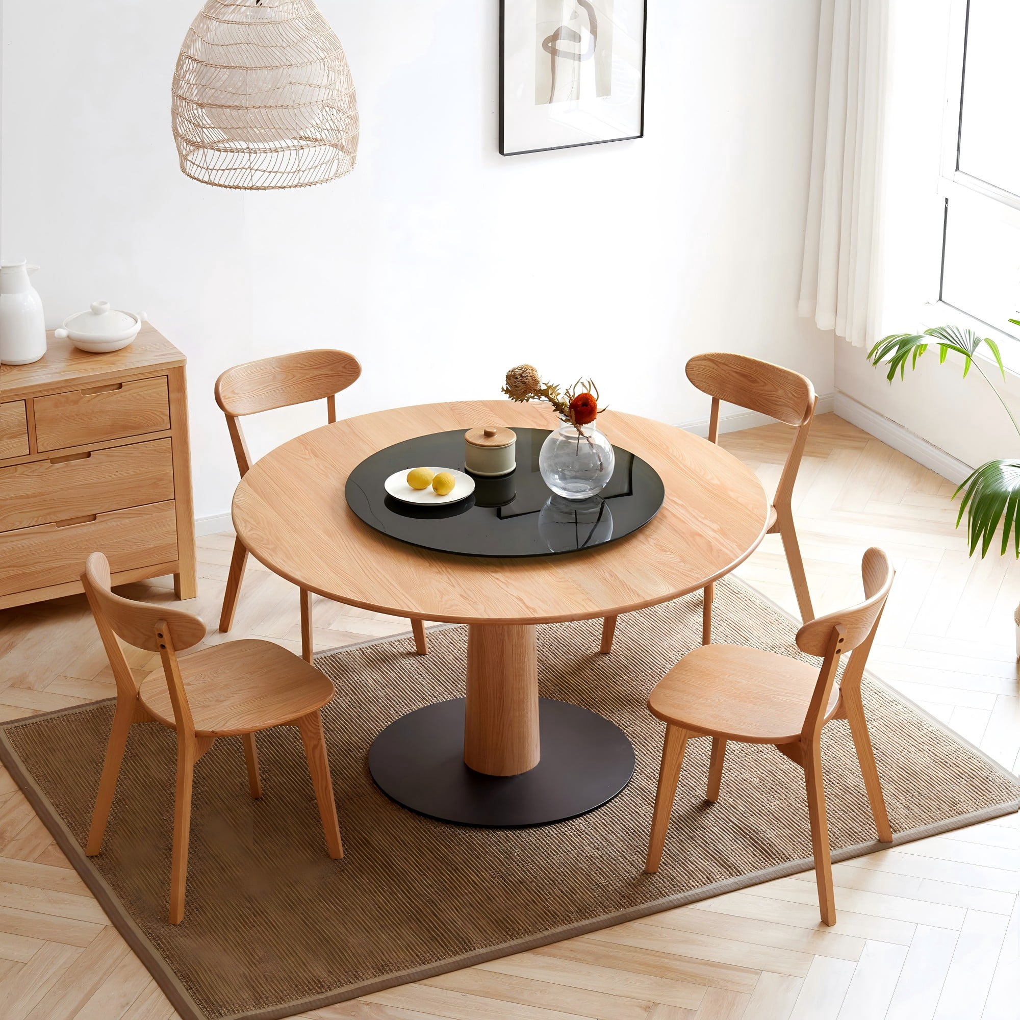 Aukfa Mid-Century Modern Dining Chairs Set of 4, Solid Oak Wood Side Chair for Kitchen, Dining Room, Dark Brown