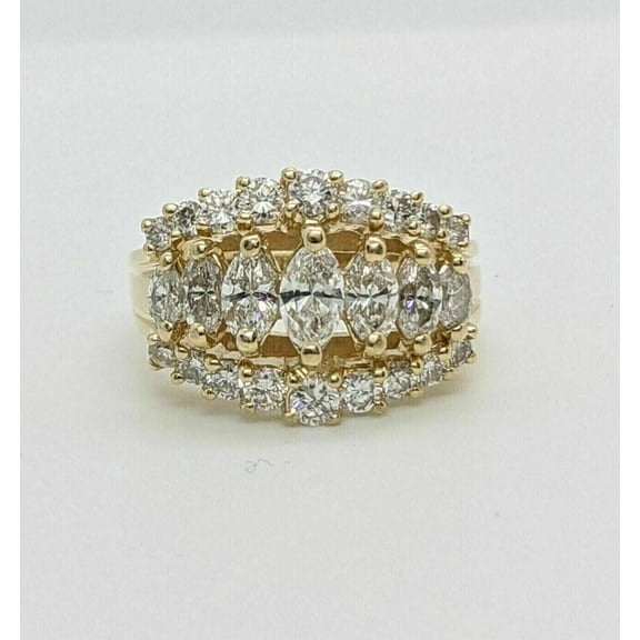 Hitanshu Jewels 3Ct Marquise CZ Engagement Cluster Ring 14K Yellow Gold Finish