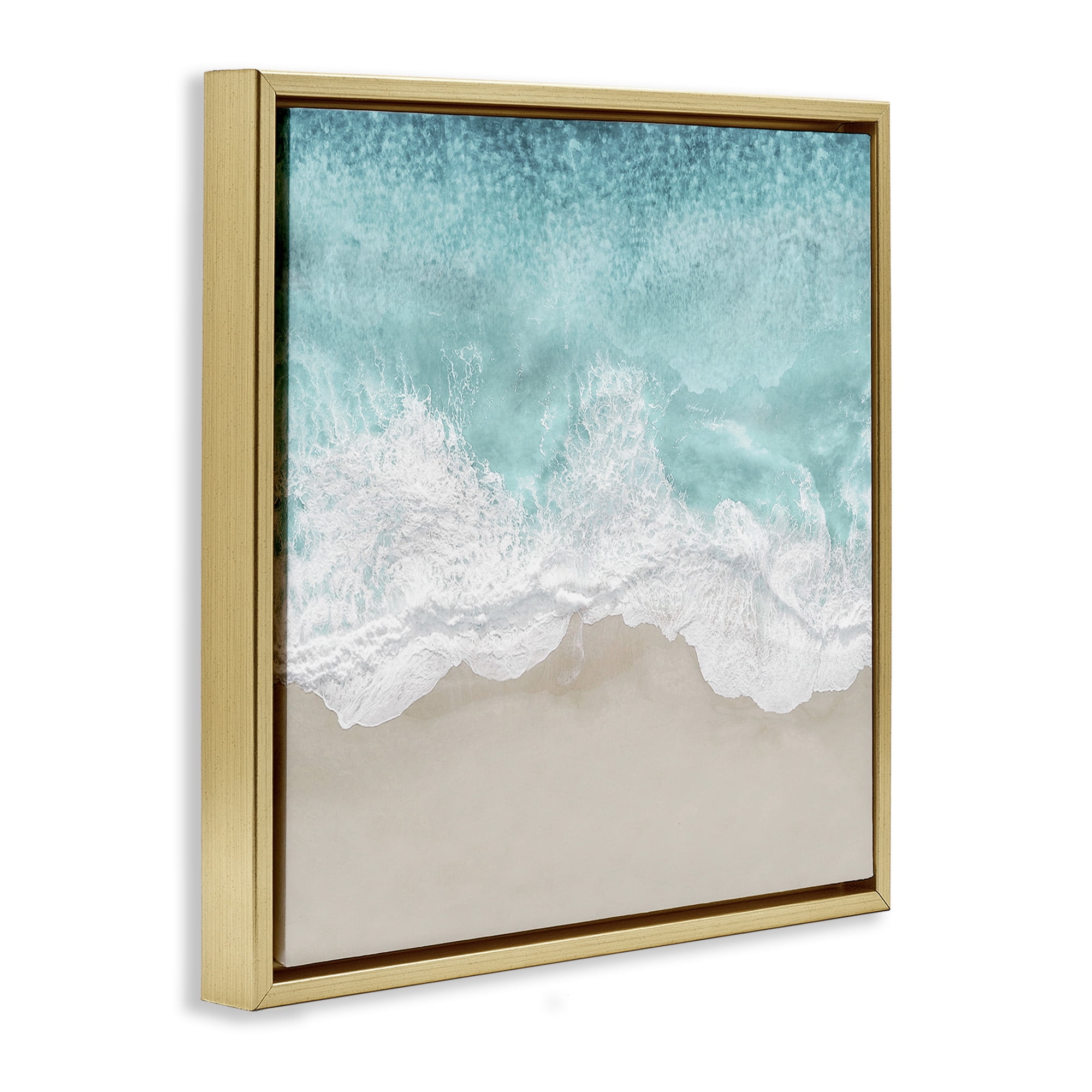 Stupell Industries Sea Foam on Sandy Beach Nature Photography Gold Floater Framed Canvas Art Print Wall Art, 18 x 18