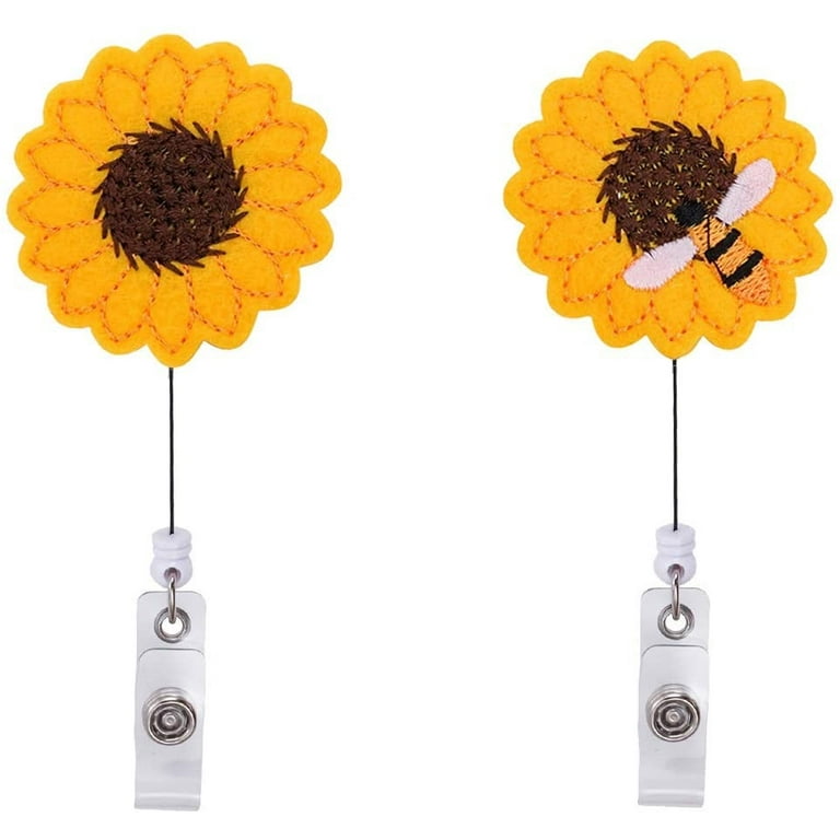 2 Sets Badge Holder Reel,Badge Reel with Alligator Clip 24 inch Retractable  Cord, Cute Sunflower Clip-On ID Card Holder for Nurse Doctor Teacher