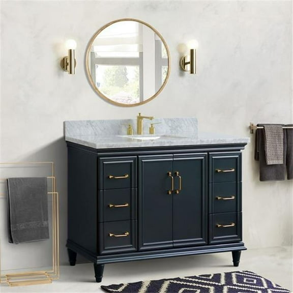 49 in. Single Rectangle Sink Vanity with Carrara Marble Top, Dark Gray & White