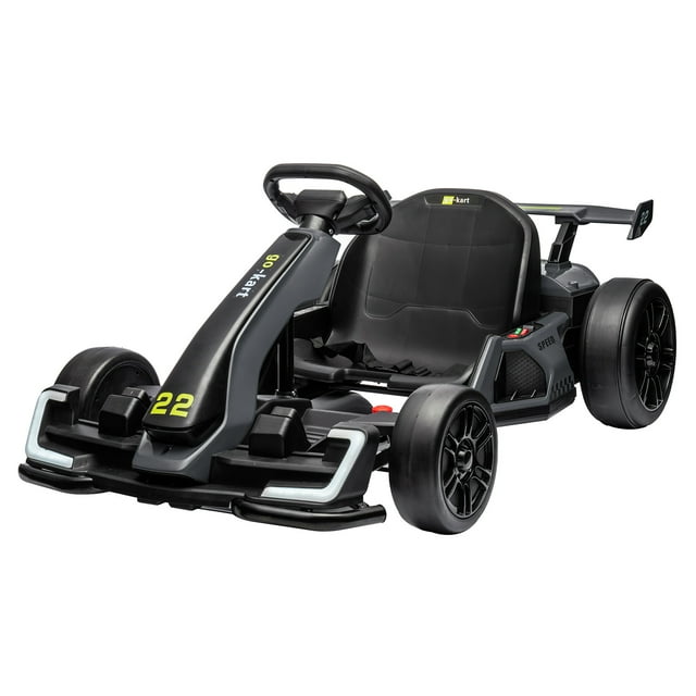 24V Electric Go Kart for Kids Ages 6-15 – Dual 150W/300W Motors – Adjustable Seat – Drift & Sport Modes – Big Battery & EVA Tires – LED Lights – Up to 8mph – Outdoor Ride On Toy – Green/Grey
