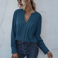 thumbnail image 7 of Tiqkatyck Sweatshirt for Women, Tops for Women Trendy, Casual Tops for Women V-Neck Long Sleeve Pleated Chiffon Commute Solid Color Pullover Shirt, Long Sleeve Shirts for Women Blue M, 7 of 7