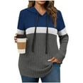 thumbnail image 3 of lcziwo Womens Oversized Hoodie Fashion Color Block Ribbed Knit Sweaters Casual Hooded Sweatshirts Long Sleeve Pullover Tops, Blue, S, 3 of 6