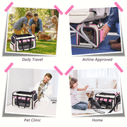 CshidWorld Collapsible Cat Carrier Pet Carrier for Large Cats (up to 25lbs), TSA Airline Approved Cats Carrier Soft Sided, Small Dog Travel Bag with a Bowl/Safety Leash-Pink