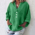 thumbnail image 3 of Mrat Women's Color Tee Shirt Dress Loose Cotton And Linen Tunic Tops for Womens Loose Fit Dressy Blouse Womens Crewneck Sweat V-Neck Casual Linen Blouse Tops Green 2XL, 3 of 7