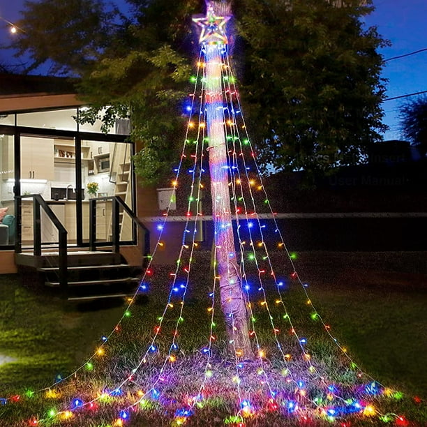Outdoor Christmas Decorations, 350 LED Christmas Lights with 9 Strands 12.5ft Waterfall Christmas Tree Lights, 8 Modes, Waterproof, Star & Timer for Yard Patio Xmas Decor,Multicolor Walmart.com