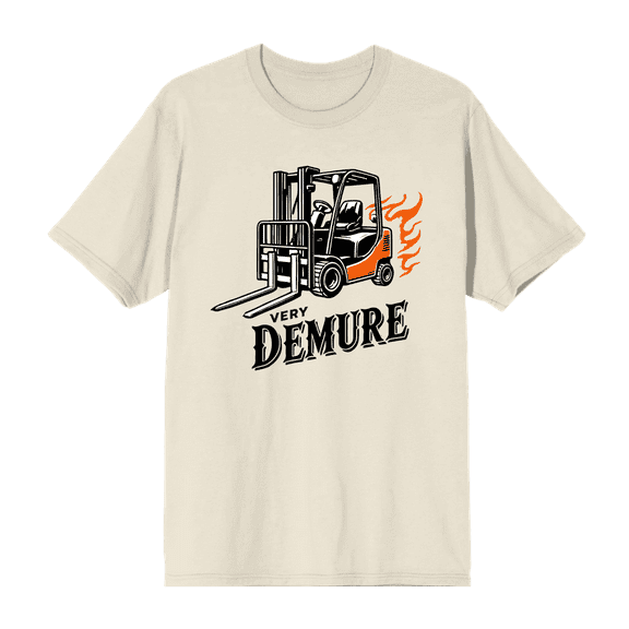 Very Demure Forklift Adult Natural Crew Neck Short Sleeve Tee-Large
