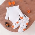 thumbnail image 4 of CAICJ98 Newborn Baby Girl Halloween Outfit Ruffle Long Sleeve Romper Bodysuit Bow Pants Set with Headband Cute Infant Fall Winter Clothes (Orange,3-6 Months), 4 of 4