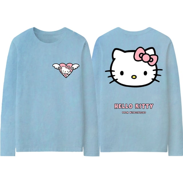 Camiseta de manga larga con articulación de Hello Kitty para mujer, Top periférico de Catone, ropa de algodón puro para niñas