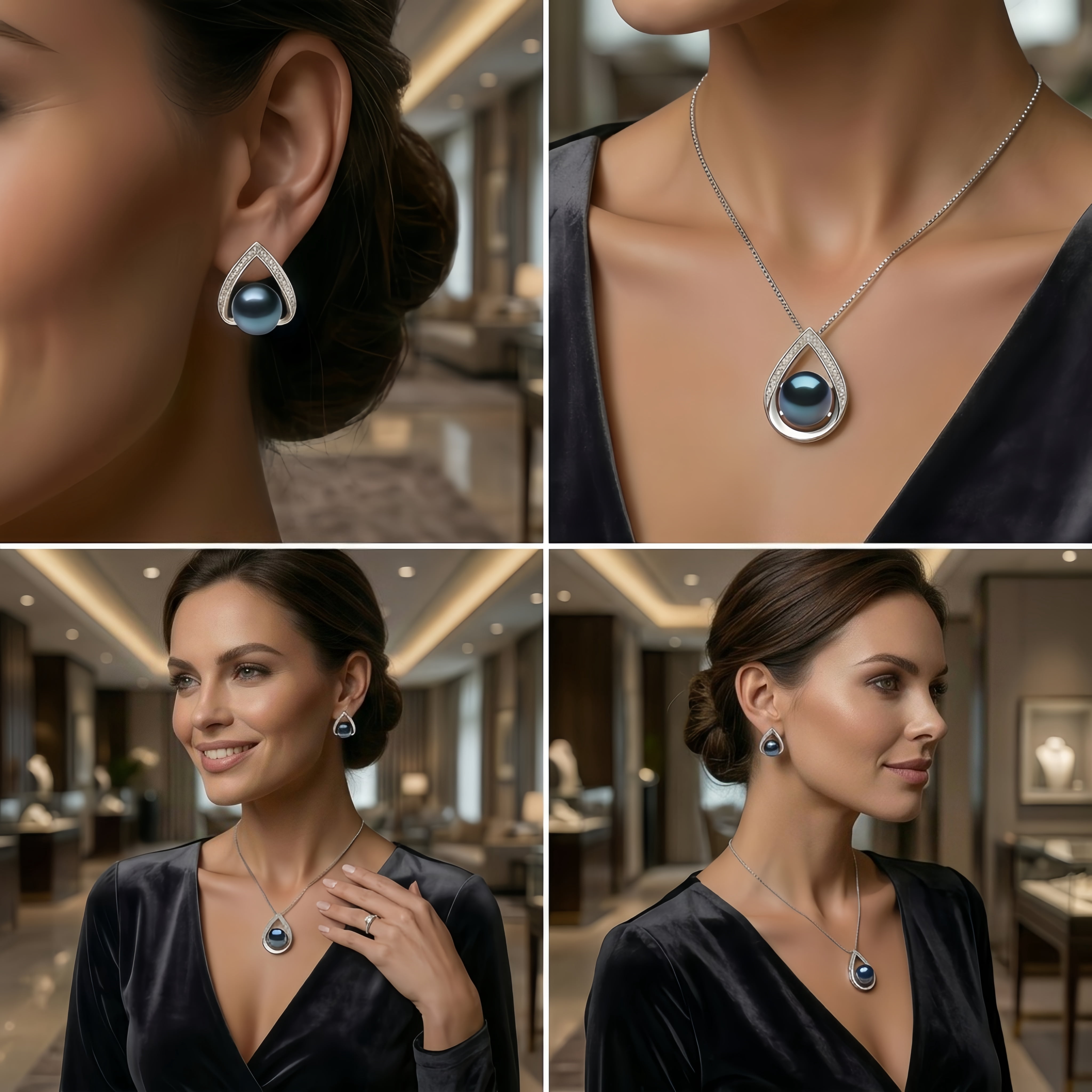 Bamiki Pearl Necklace and Earrings Set | 925 Sterling Silver Jewelry Set with 10mm Pendant & 6.5-7.5mm Pearls | 18” + 2” Chain Valentine's Day  Gift