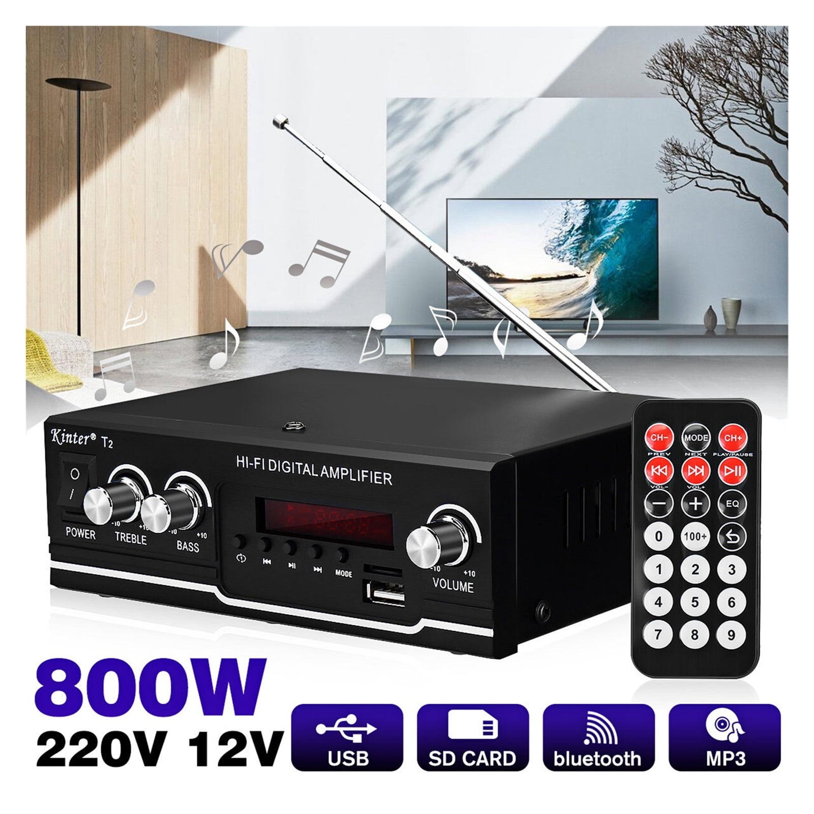 800W HIFI Bluetooth Audio Amplifier Digital Home/Car Power Amplificador Stereo Subwoofer Music Player With Remote Control ,Easy Operate