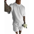 thumbnail image 3 of Men's Sets Crew Neck Set Pockets 2 Piece Shirt Shorts Outfit for Summer White XXL, 3 of 7