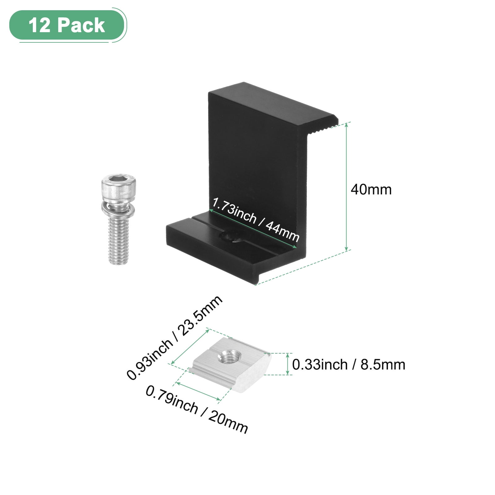 Uxcell 12-Pack Solar Panel Mounting 40mm Z Clip Lightweight Corrosion-free Aluminum Anodized Solar End Clamp Black