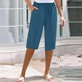 thumbnail image 2 of cfhntfmh Summer Capri Pants for Women Beach Vacation Clothes with Pocket Elastic Waist Cropped Trouser Baggy Wide Leg Capris, 2 of 7