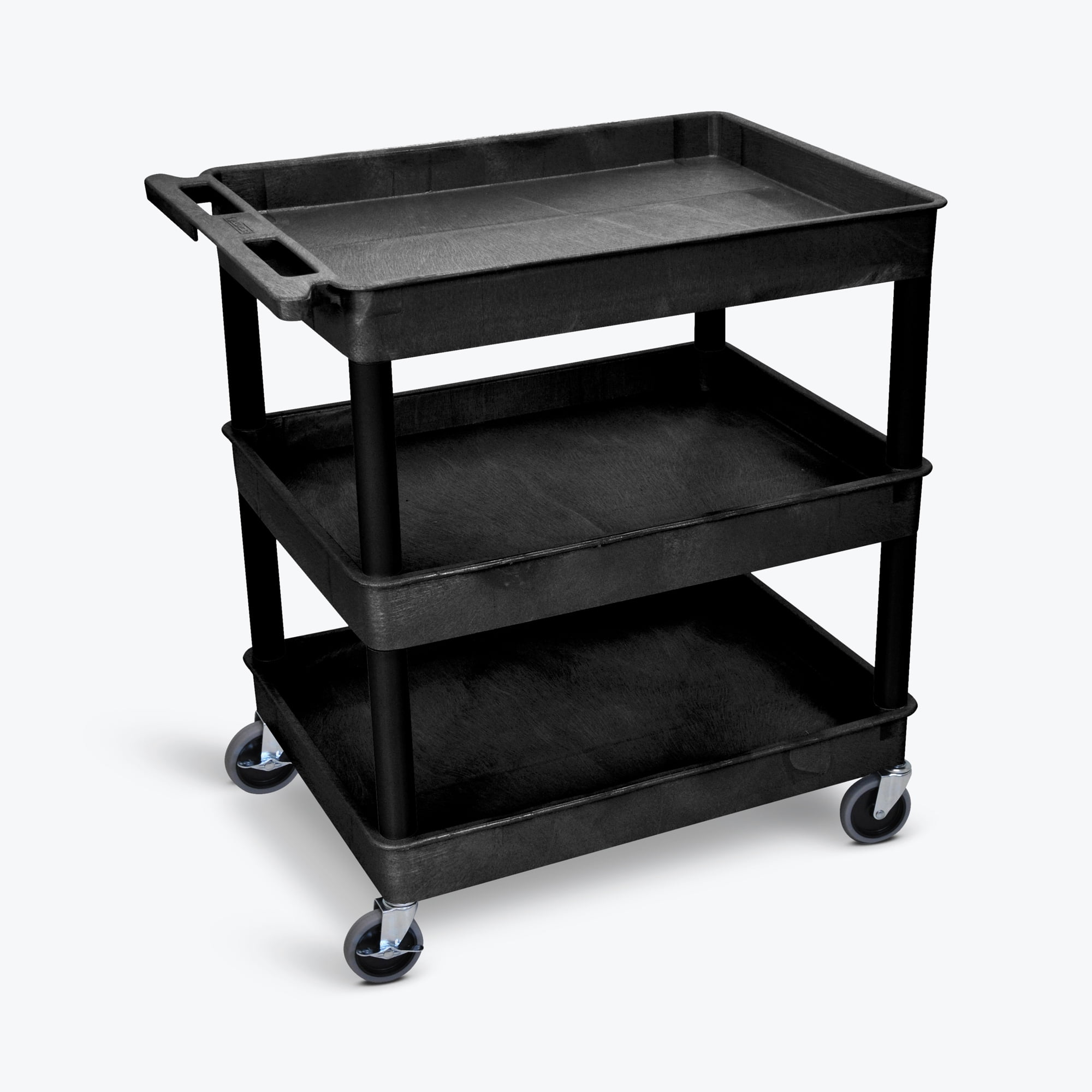 Luxor Utility Cart 3 Shelf Black Weight Capacity 400 lbs Capacity & Push Handle 
