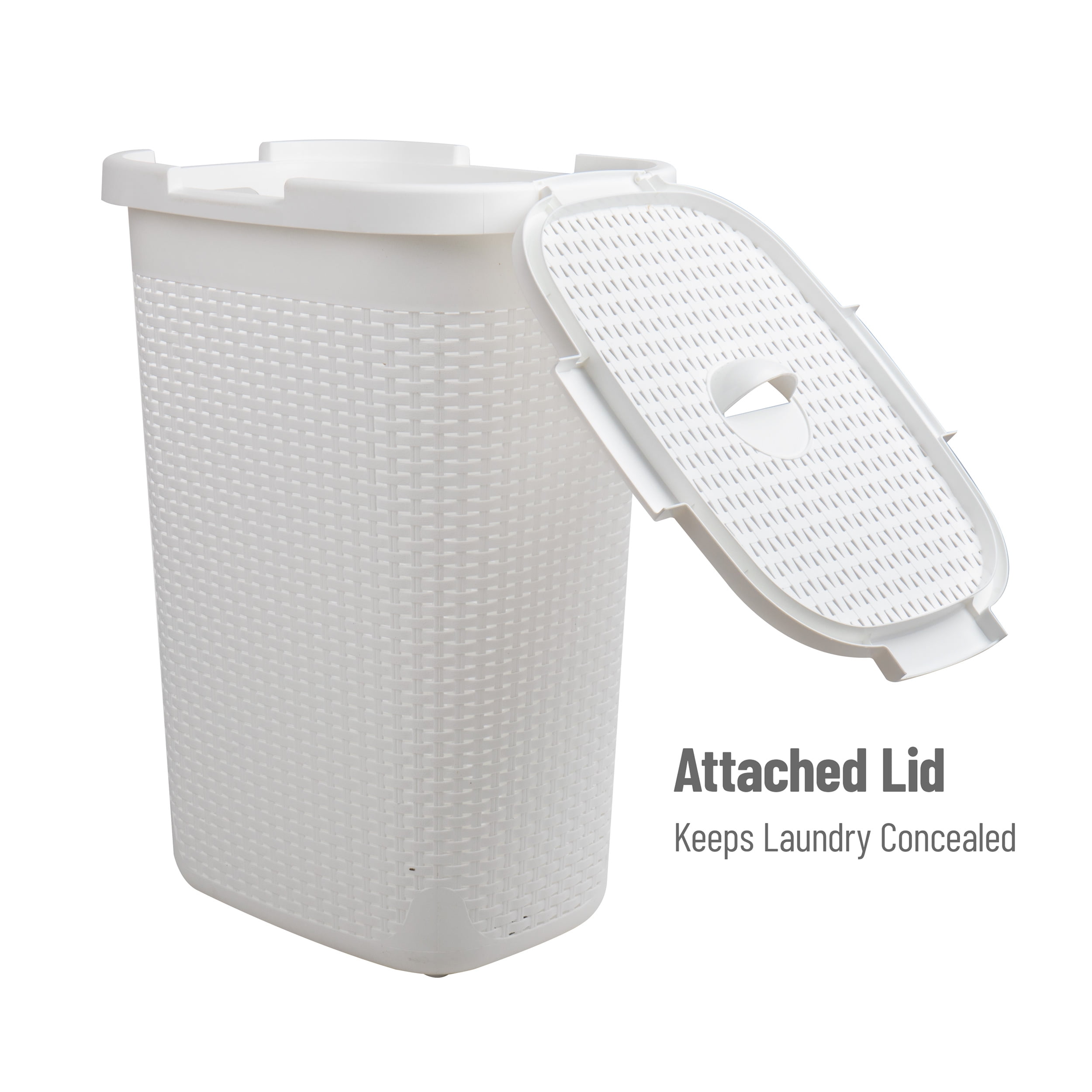 Mind Reader 60L Slim Laundry Hamper Clothes Basket, Lid, Plastic, 17.65"L x 13.75"W x 24.15"H, White