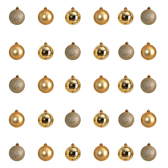Nearly Natural Gold Plastic Holiday Christmas 2.5" Shatterproof Ornament Set, 30 Count