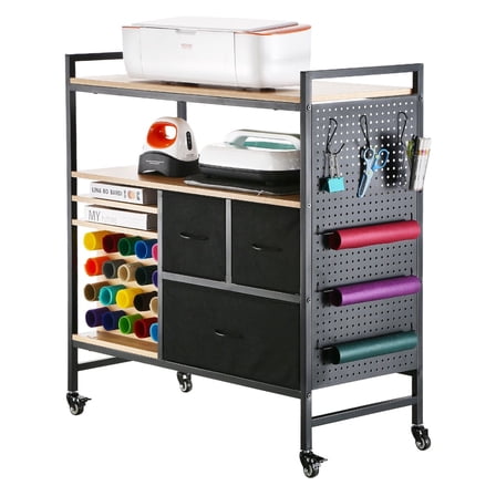 Ultra-Craft Mobile Organizer Cart: 20-Roll Vinyl Storage, 3 Drawers, Work Table, Black