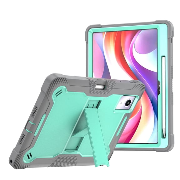DWaybox Heavy Duty Case for Lenovo Idea Tab 11.0", 3-Layer Shockproof Cover (Soft Silicone Hard PC) with Stand & Pencil Holder -Gray Mint Green