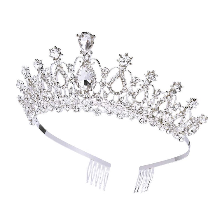 Elegant Silver Crystal Crowns and Tiaras with Comb for Girls 