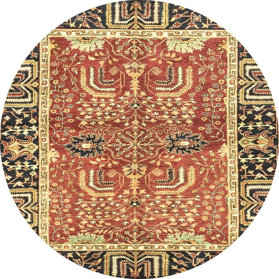 Ahgly Company Machine Washable Indoor Round Abstract Brown Red Area Rugs, 3' Round