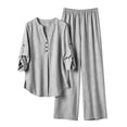 thumbnail image 2 of Cagogo Women Plus Size 2 Piece Set V Neck Long Sleeve Shirt Wide Leg Pants Casual Loose Outfits Solid Basic Matching Lounge Tracksuits Comfy Travel Airport Clothes, Gray S, 2 of 7