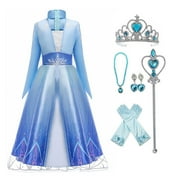 Frozen 2 Elsa Deluxe Princess Dress Costume for Girl Cosplay Halloween Party Dresses,Included Accessories