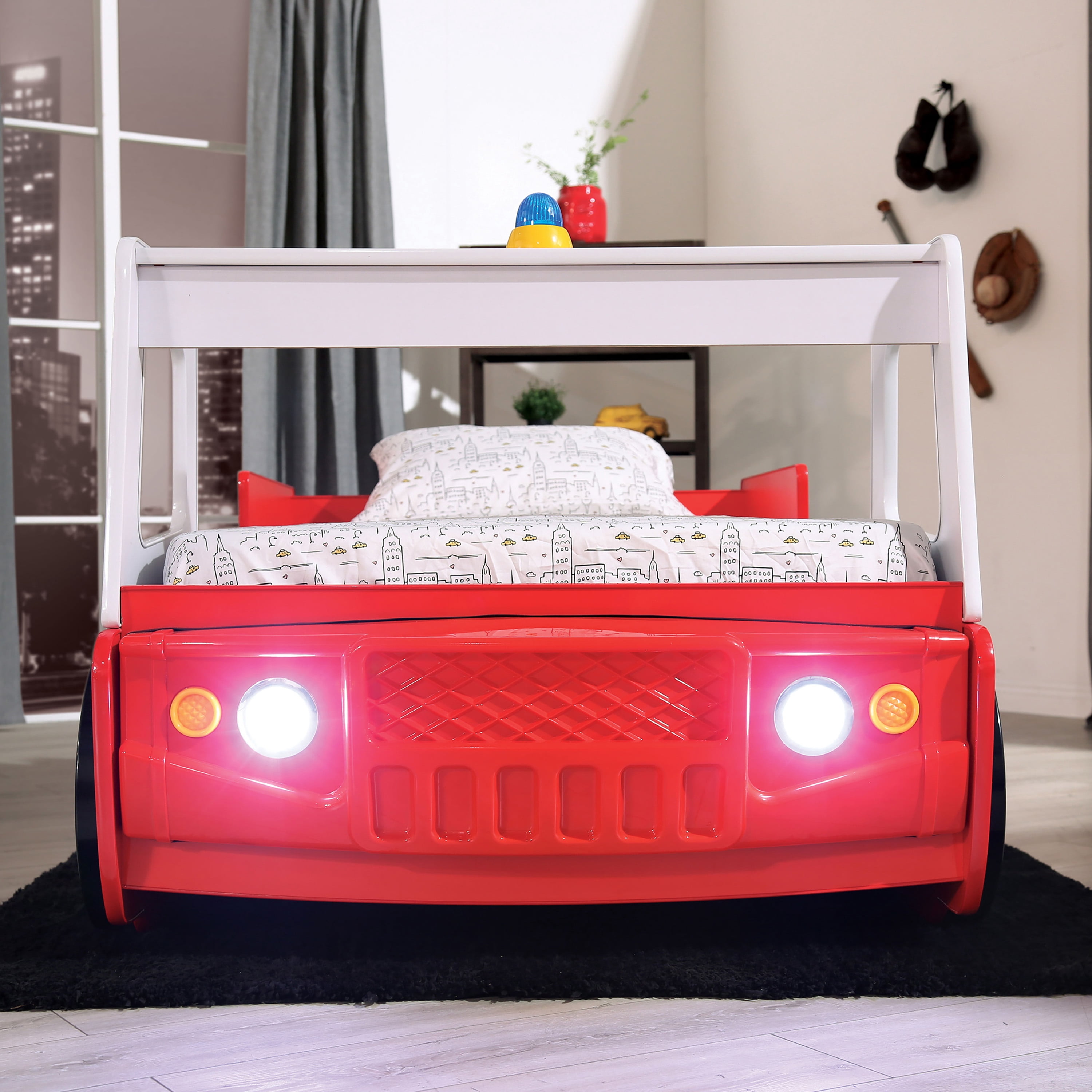 Furniture of America Marshal Kids Wood Twin Fire Truck Bed