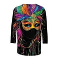 thumbnail image 4 of Xdegoge Mardi Gras Outfit for Women Festive Parade Vibe Clothing Exuberant Carnival Printed Top Crewnceck 3/4 Sleeve Plus Size Tops, 4 of 5