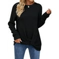 thumbnail image 4 of HUBERY Women Crew Neck Long Sleeve Twist Knotted Hem Knitted Solid Color Top, 4 of 6