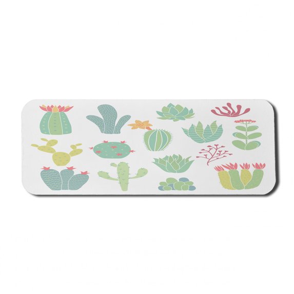 Cactus Computer Mouse Pad, Hand Drawn Cacti Pattern Blossoming Houseplants Potted Thorny Tropical Succulents, Rectangle Non-Slip Rubber Mousepad Large, 31" x 12" Gaming Size, Multicolor, by Ambesonne
